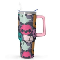 40oz Halloween Tumbler with Straw and Lid Haunted House Travel Coffee Tumbler Cup with Handle for Trick or Treat Gifts