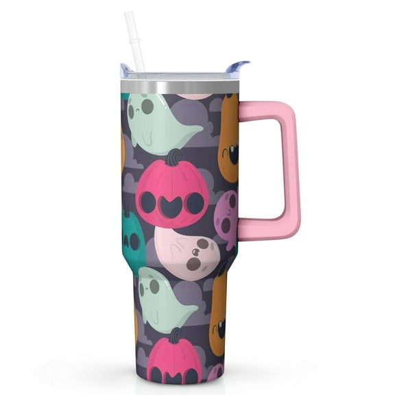 40oz Halloween Tumbler with Straw and Lid Haunted House Travel Coffee Tumbler Cup with Handle for Trick or Treat Gifts