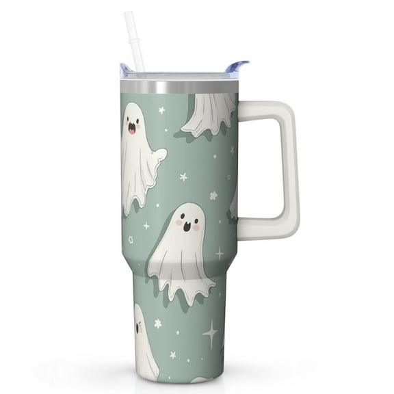 40oz Halloween Tumbler with Handle – Pumpkin Skeleton Haunted Drinkware with Lid and Straw – Gothic Travel Cup – Halloween Gifts