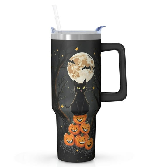 40oz Halloween Tumbler with Handle – Skeleton Witch Haunted Drinkware with Lid and Straw – Horror Travel Cup – Birthday Gifts