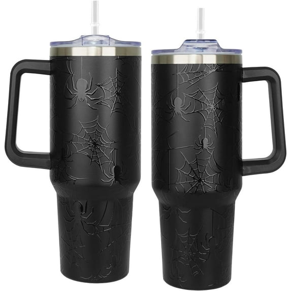 40oz Halloween Tumbler with Handle, Spider Coffee Cups with Lid and Straw, Stainless Steel Insulated Travel Mug, Halloween gifts for women & men
