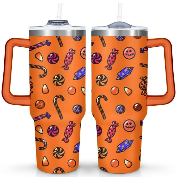 40oz Halloween Tumbler with Handle & Straw - Insulated Stainless Steel Travel Mug,Leakproof,Cup Holder Friendly,Dishwasher Safe,for Hot/Cold Drinks.