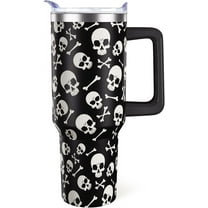 40oz Halloween Tumbler with Lid & Straw - Stainless Steel Double Wall Skull Design Gothic Cup - Spooky Gift for Women, Men, Adults