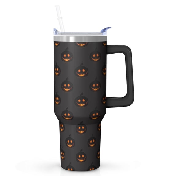 40oz Halloween Tumbler with Straw and Lid Haunted Skull Travel Coffee Tumbler Cup with Handle for Halloween Gifts