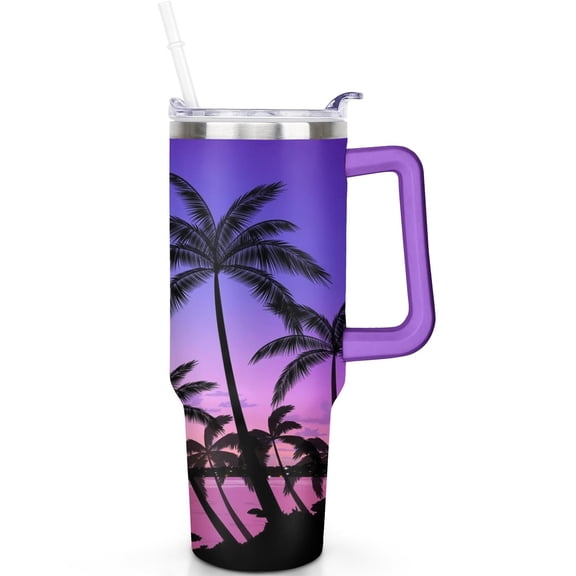 40oz Hawaii Tropical Plants Tumbler with Handle, Leak Proof Flip Straw Lid, Vacuum Insulated Stainless Steel Travel Mug