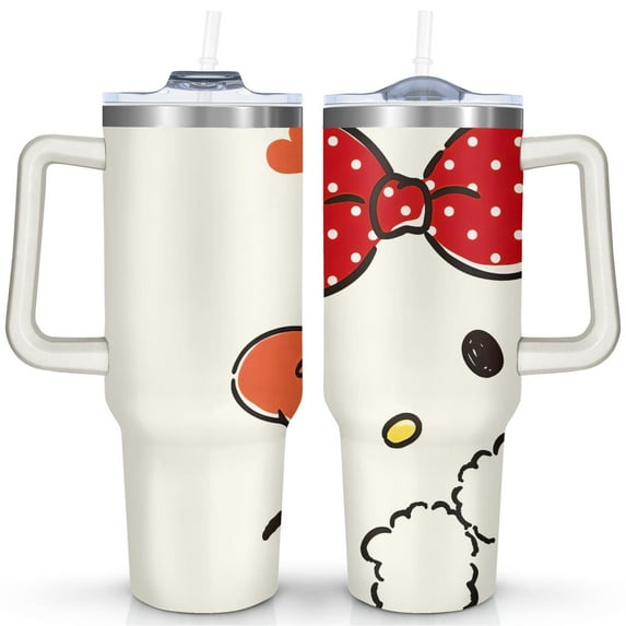 40oz Hello Kawaii Cat Cute Stainless Steel Tumbler with Lid and Straw,Spill Proof Travel Cup Double Wall Vacuum Insulated Coffee Mug with Handle Cameosa