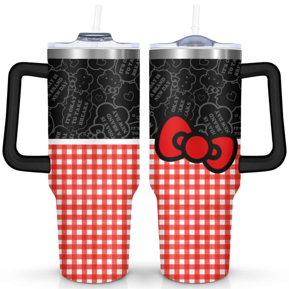 40oz Hello Kitty Insulated Tumbler with Handle, Stainless Steel Double Wall Coffee Cup with Straw Lid, Leak Proof Travel Mug for Daily Use 2
