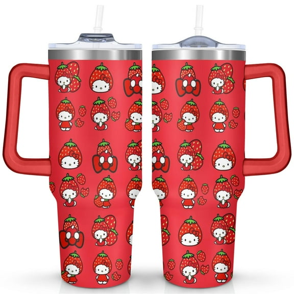 40oz Hello Kitty Insulated Tumbler with Handle, Stainless Steel Double Wall Coffee Cup with Straw Lid, Leak Proof Travel Mug for Daily Use 3