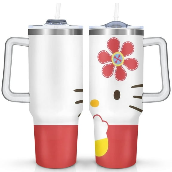 40oz Hello Kitty Insulated Tumbler with Handle, Stainless Steel Double Wall Coffee Cup with Straw Lid, Leak Proof Travel Mug for Daily Use 8