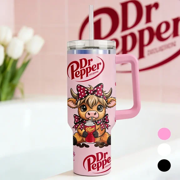 40oz Highland Cow Design Tumbler, Stainless Steel Vacuum Insulated Travel Cup, Gift for Cow Lovers
