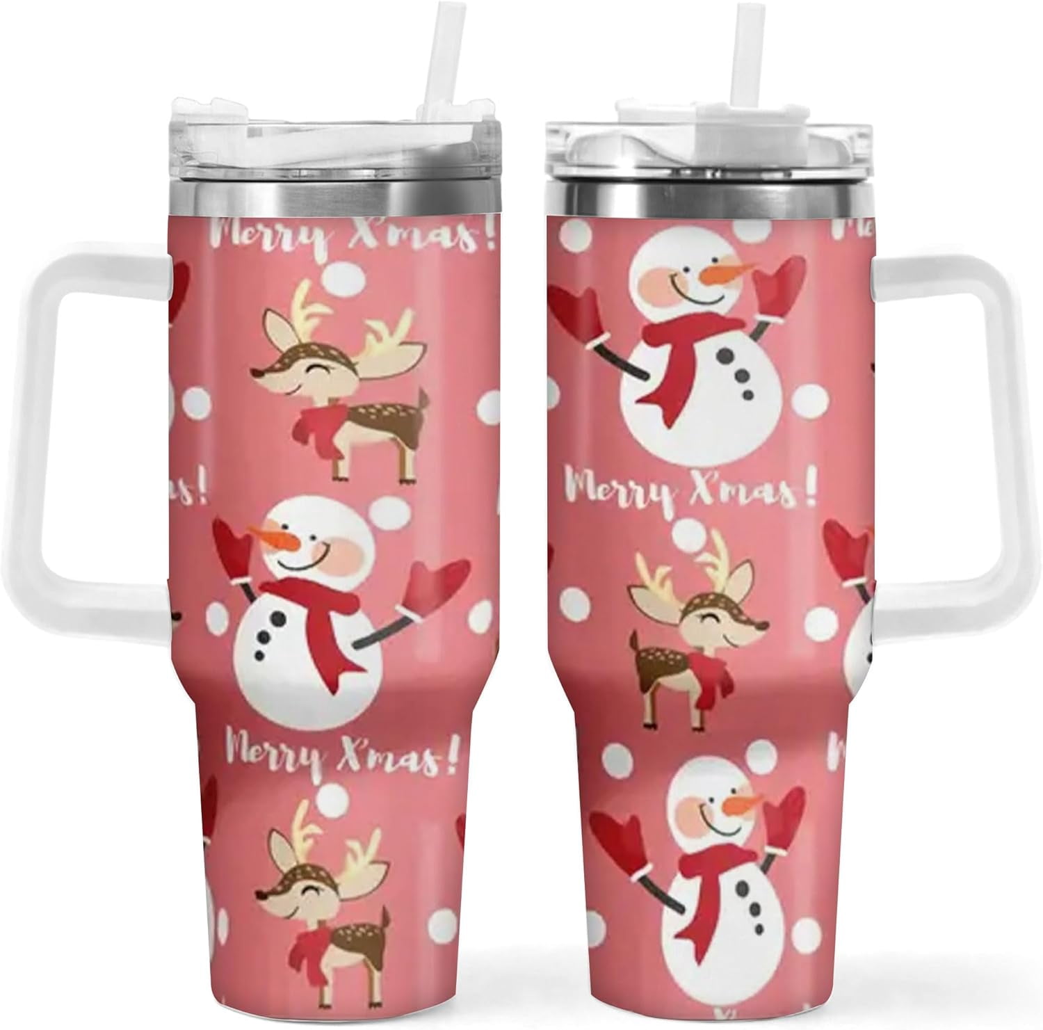 40oz Holiday Santa & Snowman Tumbler - Single Pack, Stainless Steel Insulated with Lid, Handle, Straw, Ideal for Hot and Cold Drinks, Car, Office, Home