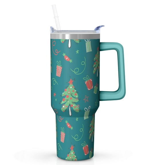 40oz Holiday Tumbler with Straw and Handle, Snowman Stainless Steel Insulated Cup Gifts for Women Men