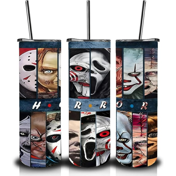 40oz Horror Movies Tumbler with Handle and Straw,Gift for Man Women, Halloween Stainless Steel Insulated Cup, Travel Coffee Mug, Terror Water Bottle for Fans
