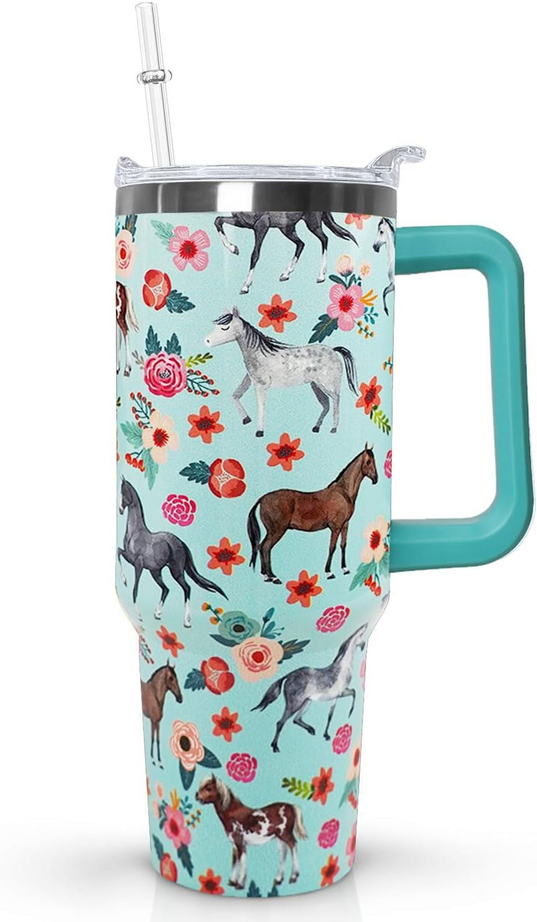 40oz Horse Tumbler with Handle - Insulated Travel Mug, Water Bottle with Equestrian Design - Gift for Women