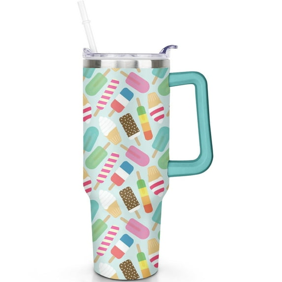 40oz Ice Cream Tumbler with Handle 40 oz Ice Cream Theme Tumbler with Spill Proof Lid & Straw Double Insulated Travel Coffee Cup Ice Cream Gifts for Men Women