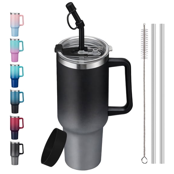 40oz Iced Coffee Cup – Insulated Travel Mug, Stainless Steel Tumbler with Handle & Straw, Car Cup Holder Friendly, Hot & Cold Drinks