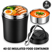 40oz Insulated Food Container, Leakproof Wide Mouth Stainless Steel Vacuum Insulated Food Container, 304 Stainless Steel Soup Container with Portable Handle for Travel and Daily Use