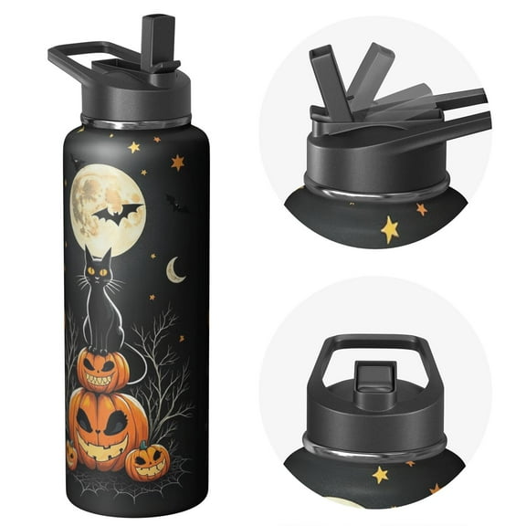 40oz Insulated Halloween Tumbler, Skeleton, Witch and Candy Pattern, Stainless Steel Cup, Halloween Gifts for Friends
