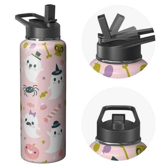 40oz Insulated Halloween Water Bottle, Ghost, Bat and Cobweb Design, Stainless Steel Tumbler, Perfect Adult Gift