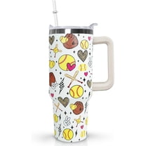 40oz Insulated Tumbler with Handle and Straw Lid - Softball Design Coffee Travel Mug Water Bottle Gift for Women Softball Players