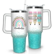 40oz Insulated Stainless Steel Teacher Tumbler with Handle - Leakproof Travel Coffee Mug for Classroom, School - Perfect Teacher Appreciation, Graduation, Christmas, Thanksgiving Gifts