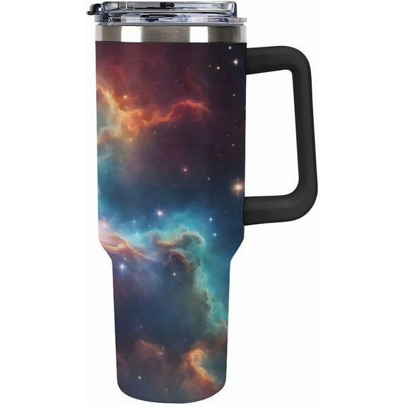40oz Insulated Stainless Steel Tumbler with Handle, Galaxy Space Nebula Leakproof Water Bottles Travel Mug with Lid And Straw for Water, Iced Tea Or Coffee for Most Car Cup Holder