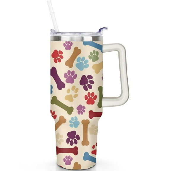 40oz Insulated Stainless Steel Tumbler with Handle – Dog Design, Flip Lid and Straw, Leak Proof Gift for Pet Parents