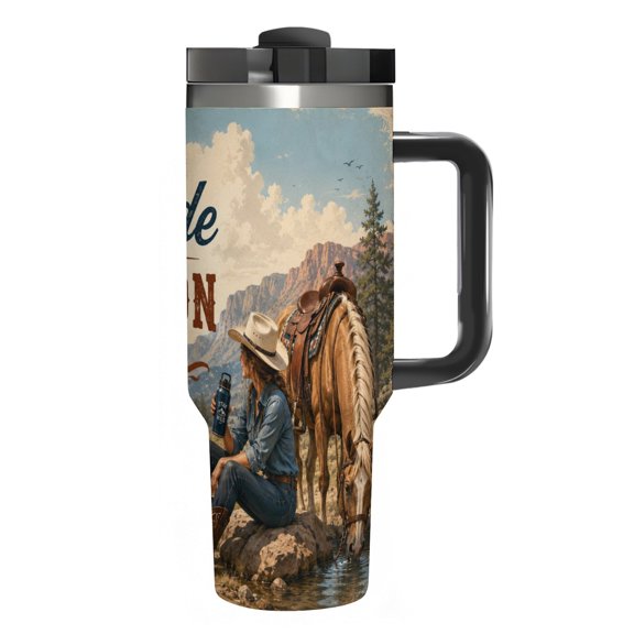 40oz Insulated Tumbler Cup,Trail Ride Hydration Break,Stainless Steel Water Bottle and Travel Mug for Car Cup Holder,Leak Resistant Reusable Cup for Office,Gym,Travel