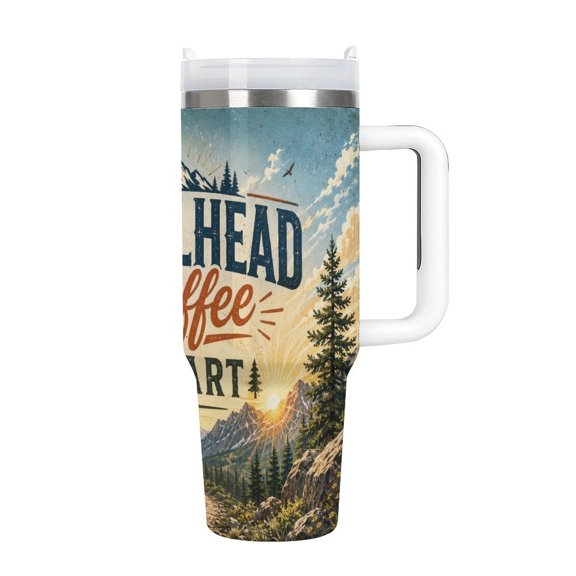 40oz Insulated Tumbler Cup,Trailhead Coffee Start,Stainless Steel Water Bottle and Travel Mug for Car Cup Holder,Leak Resistant Reusable Cup for Office,Gym,Travel