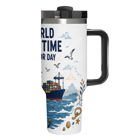 40oz Insulated Tumbler Cup,World Maritime Harbor Day,Stainless Steel Water Bottle and Travel Mug for Car Cup Holder,Leak Resistant Reusable Cup for Office,Gym,Travel