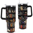 thumbnail image 1 of 40oz Insulated Tumbler with Handle - Bookshelf & Goth Skull Design Travel Mug, Halloween Gift for Book Lovers, Women Readers, Librarians (Coffee Cup, Bookish Accessory), 1 of 6