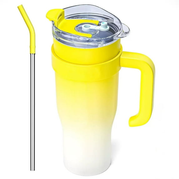 40oz Insulated Tumbler with Handle and Straw & 2-1Lid, Stainless Steel Vacuum Flask - Leakproof & Fits Car Cup Holders,Coffee Mug, Large Capacity Cold/Hot Water Bottle for Camping,Office,Travel