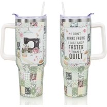 40oz Insulated Tumbler with Handle & Straw - Quilting Sewing Theme Travel Coffee Mug, Great Christmas Birthday Gift for Quilters, Sewing Lovers, Women & Friends