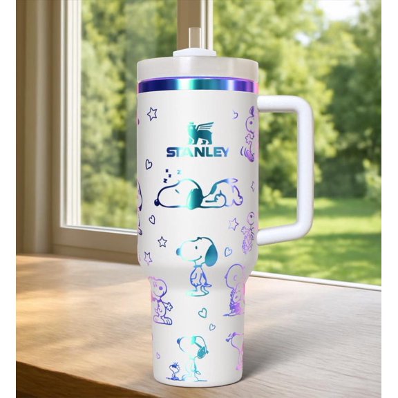 40oz Insulated Tumbler with Handle & Straw Cute Cartoon Dog Pattern, Stainless Steel Travel Cup for Hot & Cold Drinks Snoopy