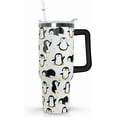 thumbnail image 1 of 40oz Insulated Tumbler with Handle & Straw - Cute Penguin Design Travel Mug, Leakproof Coffee Cup & Water Bottle - Gift for Women, Penguin Decor, 1 of 6