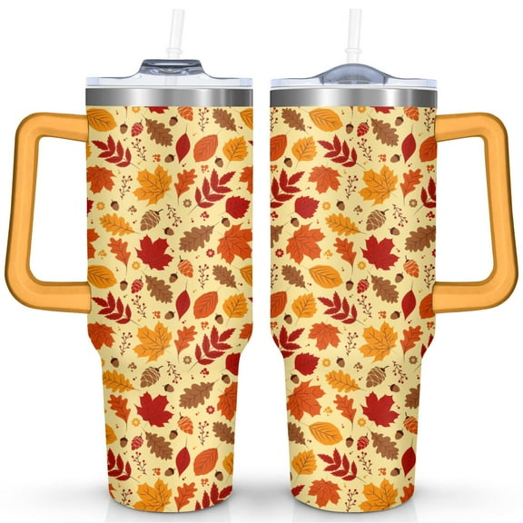 40oz Insulated Tumbler with Handle & Straw - Fall Design,Leakproof Lid,Coffee Travel Mug,Gift for Women,Thanksgiving Birthday Present