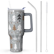 40oz Insulated Tumbler with Handle - Winter Snowflake Stainless Steel,Double Wall Cup w/Straw Lid for Office Party