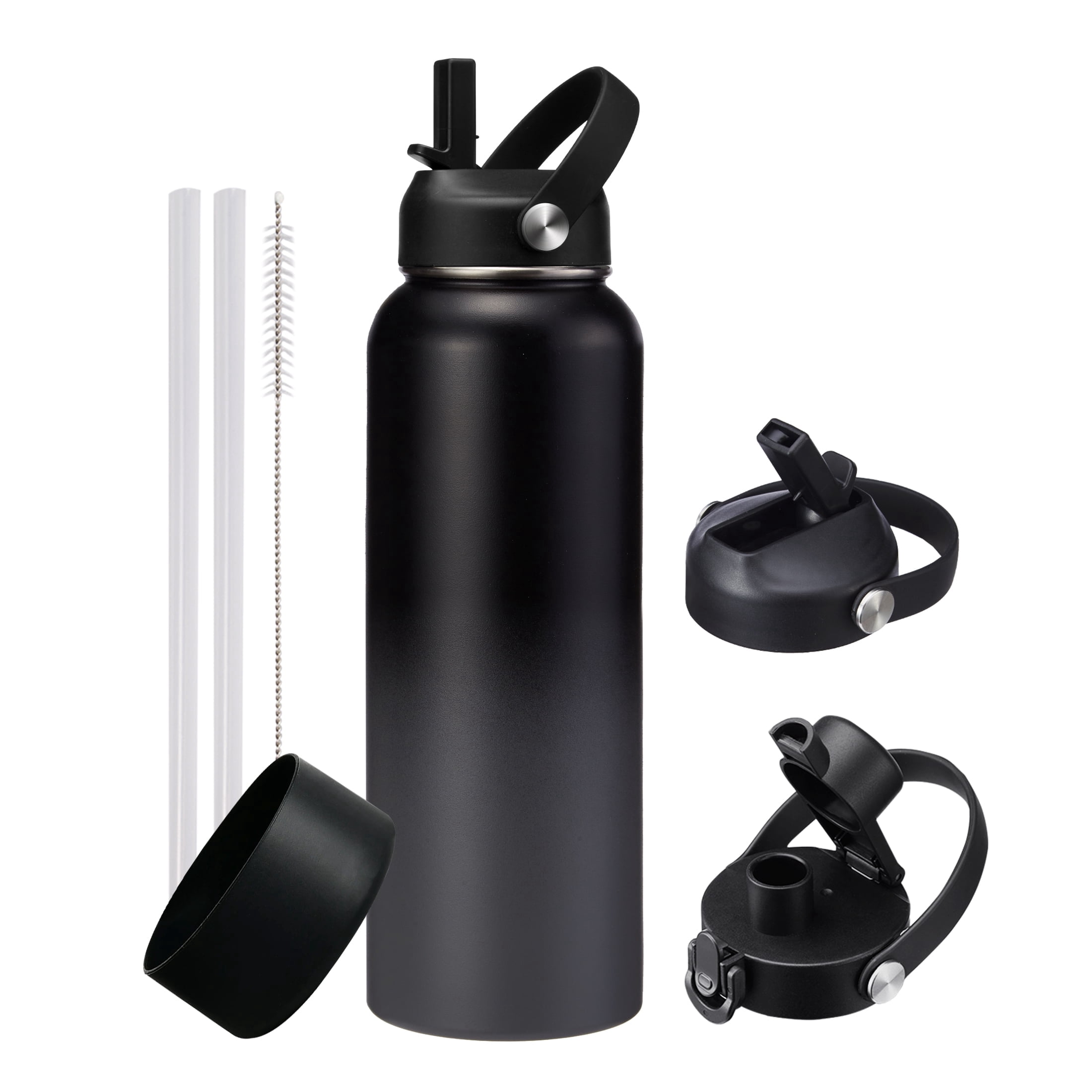 Stainless Steel Water Bottle 40OZ - with Straw & Spout Lids, Protective Boot, Vacuum Insulated Water Flask, Leak Proof Metal Water Bottle for Sports Gym Workout Travel Hiking