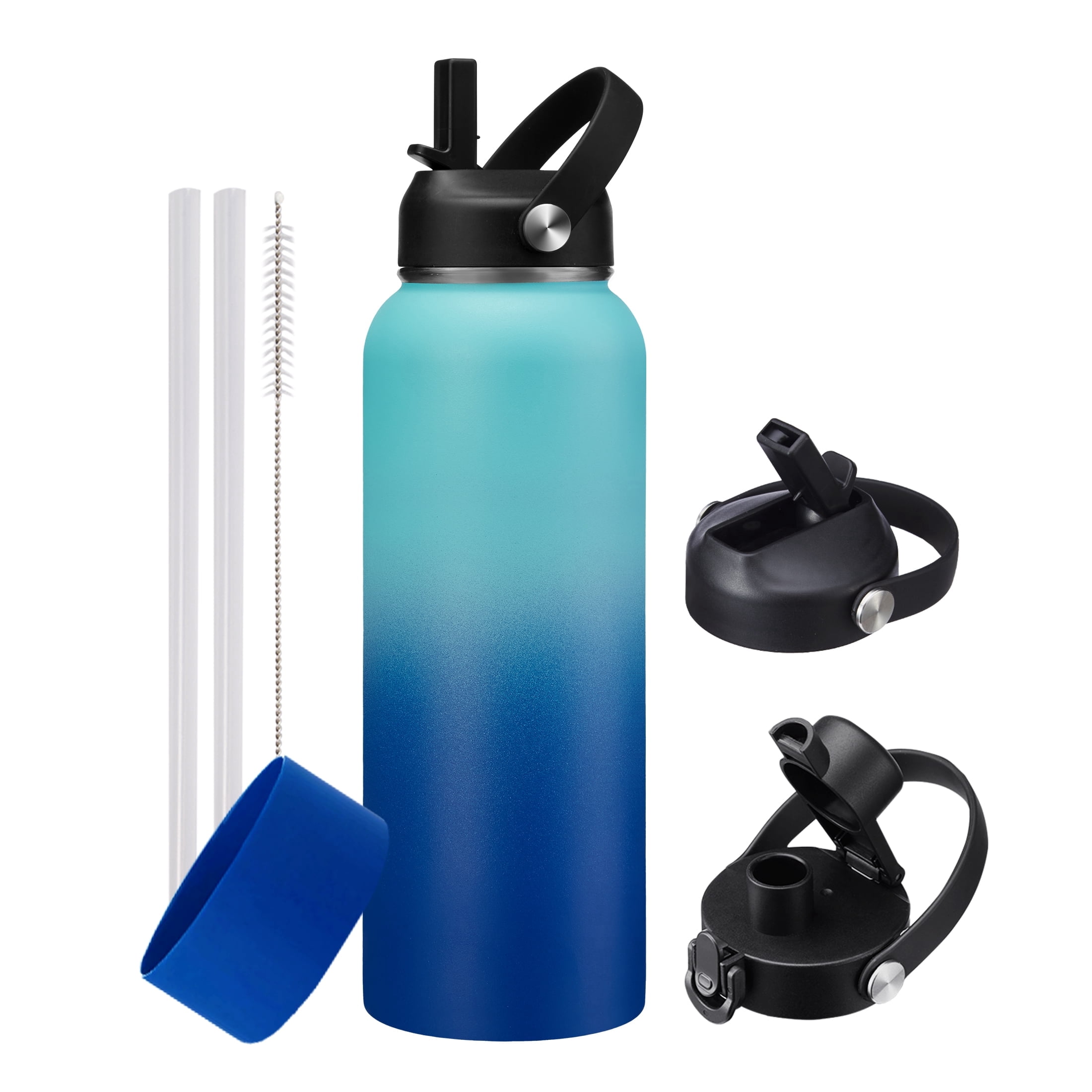40 oz Insulated Water Bottle with Straw & Spout Lid, Stainless Steel Water Bottle for Men Women, Wide Mouth Water Flask - Keep Cold-48H Hot-24H, Leak Proof & BPA-Free, Protective Boot