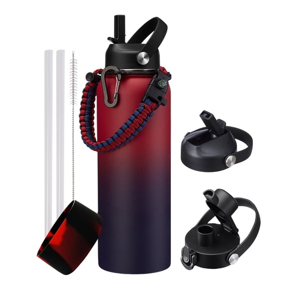 40oz Insulated Stainless Steel Water Bottle with Straw & Spout Lid, Leakproof Flask with Paracord Handle, BPA-Free