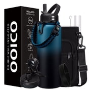 40oz Insulated Water Bottle with Straw - Auto Spout Lid, Keep Cold-48H Hot-12H, Stainless Steel Water Jug with Paracord Handle, Carrier Holder & Flask Boot