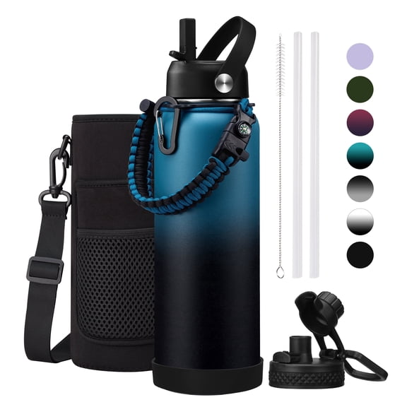 40oz Insulated Water Bottle with Straw - Flex Cap Lids,Bottle Carrier Bag w/Strap,Carrier Bag,Stainless Steel 40oz Water Bottles, Double Wall Metal Water Flask