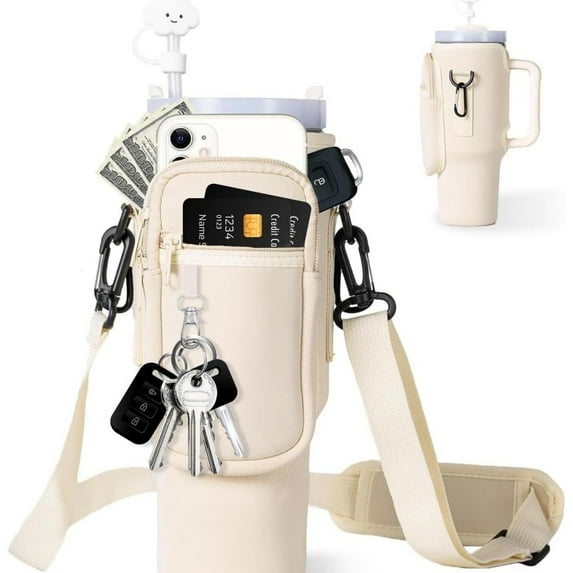 40oz Insulated Water Bottle with Handle, Stainless Steel Ice Cup Set with Handbag, Diving Material Vacuum Flask for Car, Personalized Letter Cup