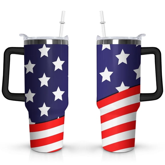 40oz July 4th Handle Cup 🇺🇸,Stars & Stripes Stainless Steel Tumbler-Hand Wash Only