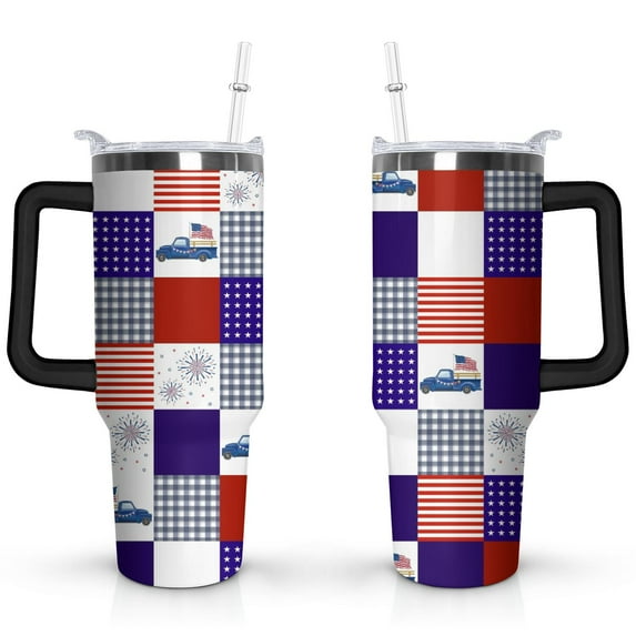 40oz July 4th Handle Cup 🇺🇸,Stars & Stripes Stainless Steel Tumbler-Hand Wash Only