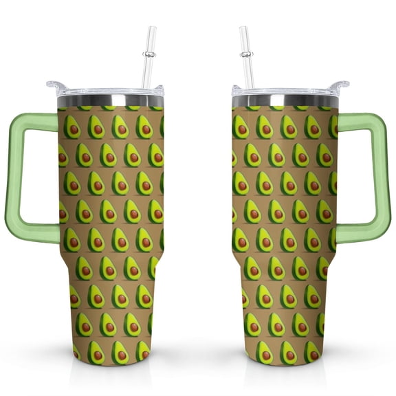 40oz Kawaii Green Avocado Design Stainless Steel Flip Straw Tumbler Spill Proof Travel Cup Double Wall Vacuum Insulated Coffee Mug with Top Handle