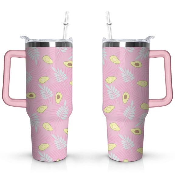 40oz Kawaii Green Avocado Design Stainless Steel Flip Straw Tumbler Spill Proof Travel Cup Double Wall Vacuum Insulated Coffee Mug with Top Handle
