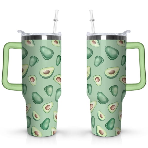 40oz Kawaii Green Avocado Design Stainless Steel Flip Straw Tumbler Spill Proof Travel Cup Double Wall Vacuum Insulated Coffee Mug with Top Handle