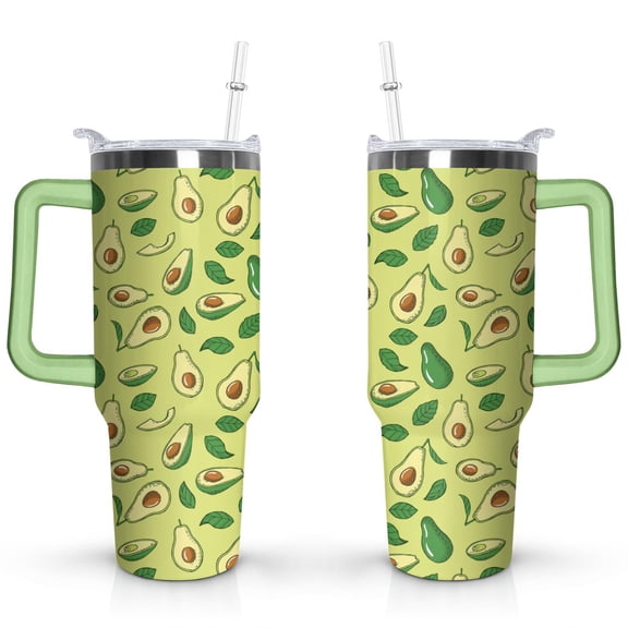 40oz Kawaii Green Avocado Design Stainless Steel Flip Straw Tumbler Spill Proof Travel Cup Double Wall Vacuum Insulated Coffee Mug with Top Handle