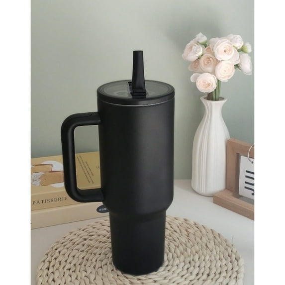 40oz Leakproof Car Cup, 304 Stainless Steel Thermal Insulated Coffee Mug With Handle, Travel Tumbler With Straw Lid And Spill-Proof Lid - Suitable For Christmas, Halloween Gifts